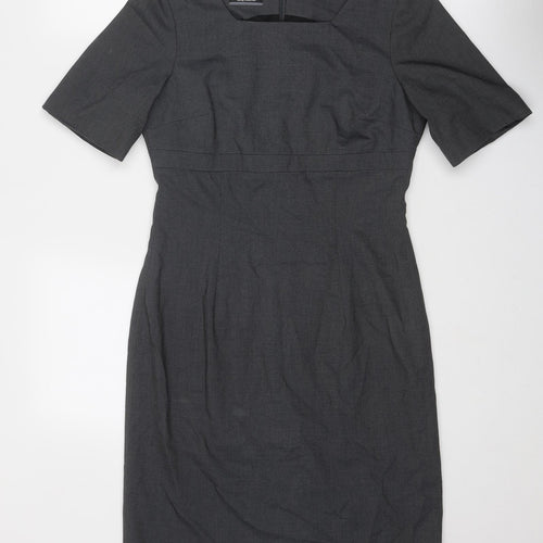 Icona Womens Grey Polyester Pencil Dress Size 8 Square Neck Zip