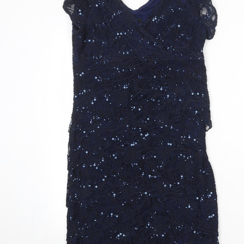Scarlett Nite Womens Blue Nylon Sheath Size 8 V-Neck Zip