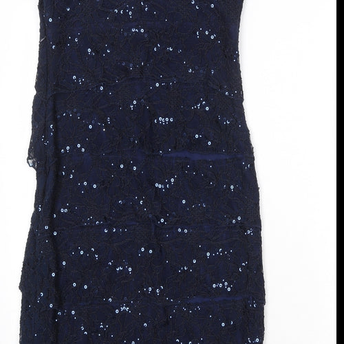 Scarlett Nite Womens Blue Nylon Sheath Size 8 V-Neck Zip