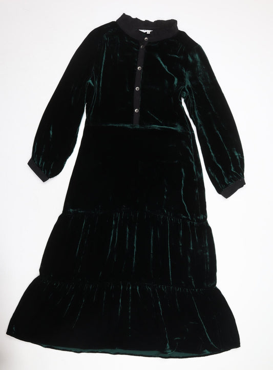 Brora Womens Green Viscose Maxi Size 10 Mock Neck Button - Tiered
