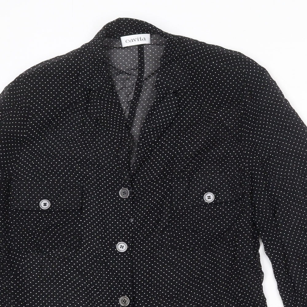 Cavita Womens Black Polka Dot Viscose Basic Button-Up Size 20 V-Neck