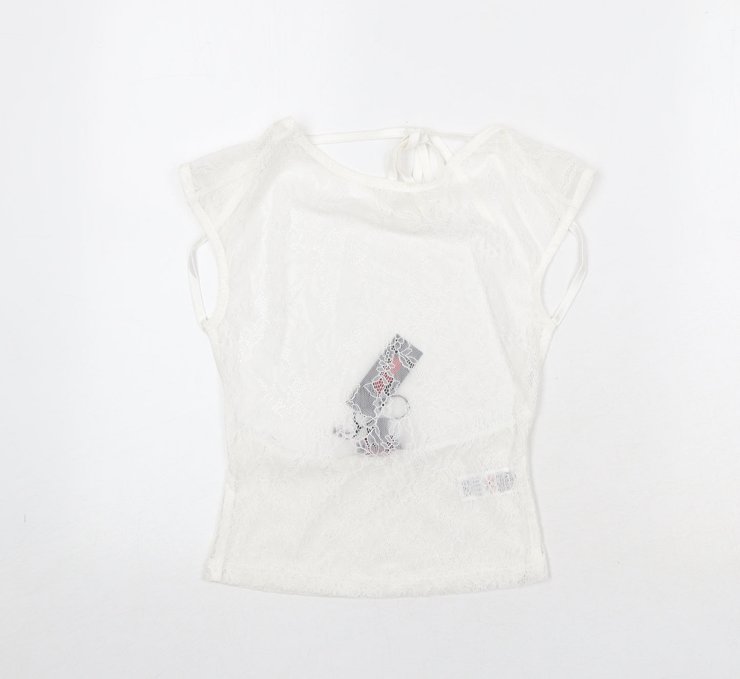 Misspap Womens White Polyamide Basic Blouse Size 6 Round Neck - Open Back