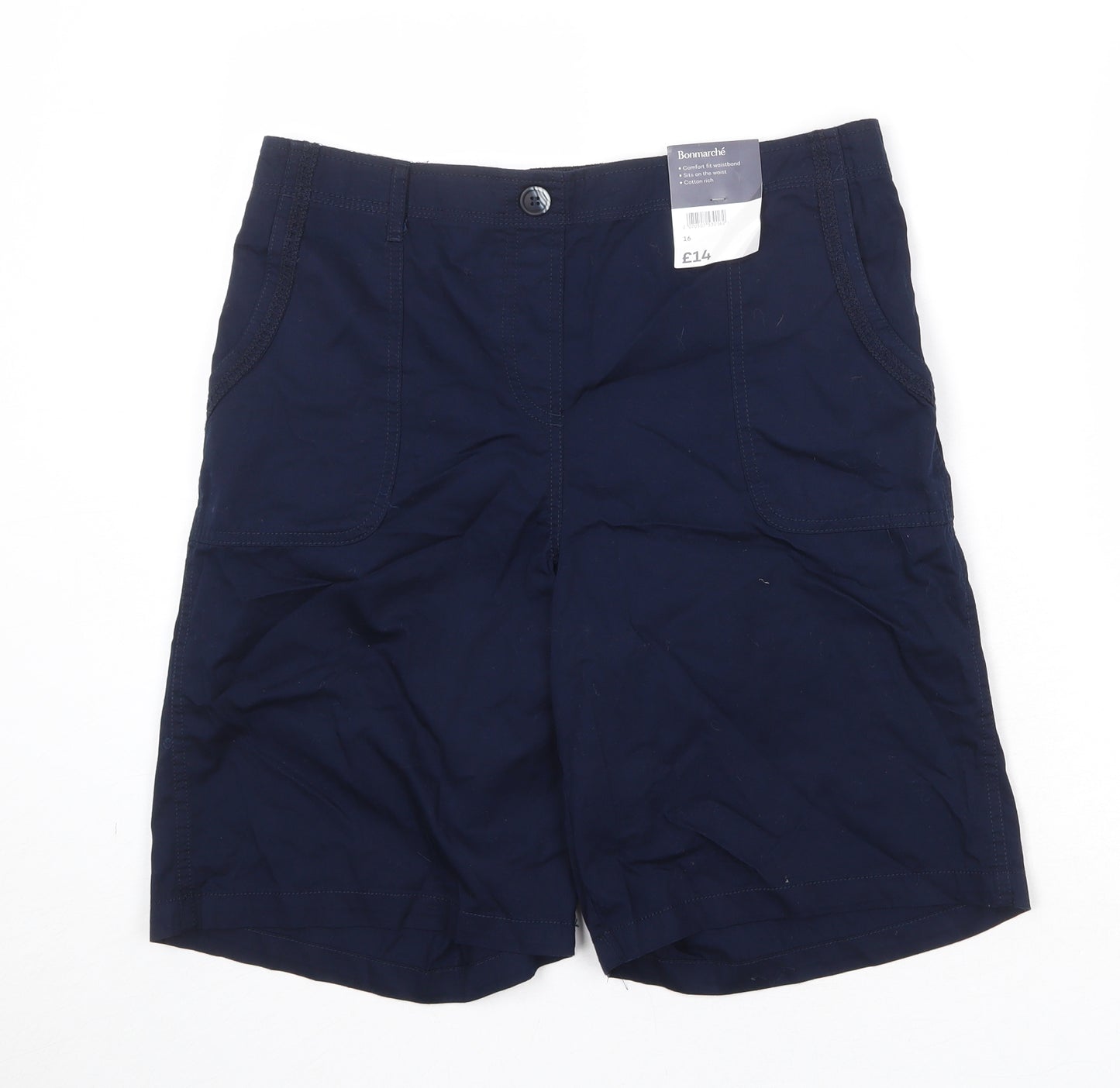 Bonmarché Womens Blue 100% Cotton Basic Shorts Size 16 Regular Zip
