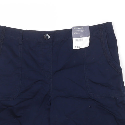 Bonmarché Womens Blue 100% Cotton Basic Shorts Size 16 Regular Zip