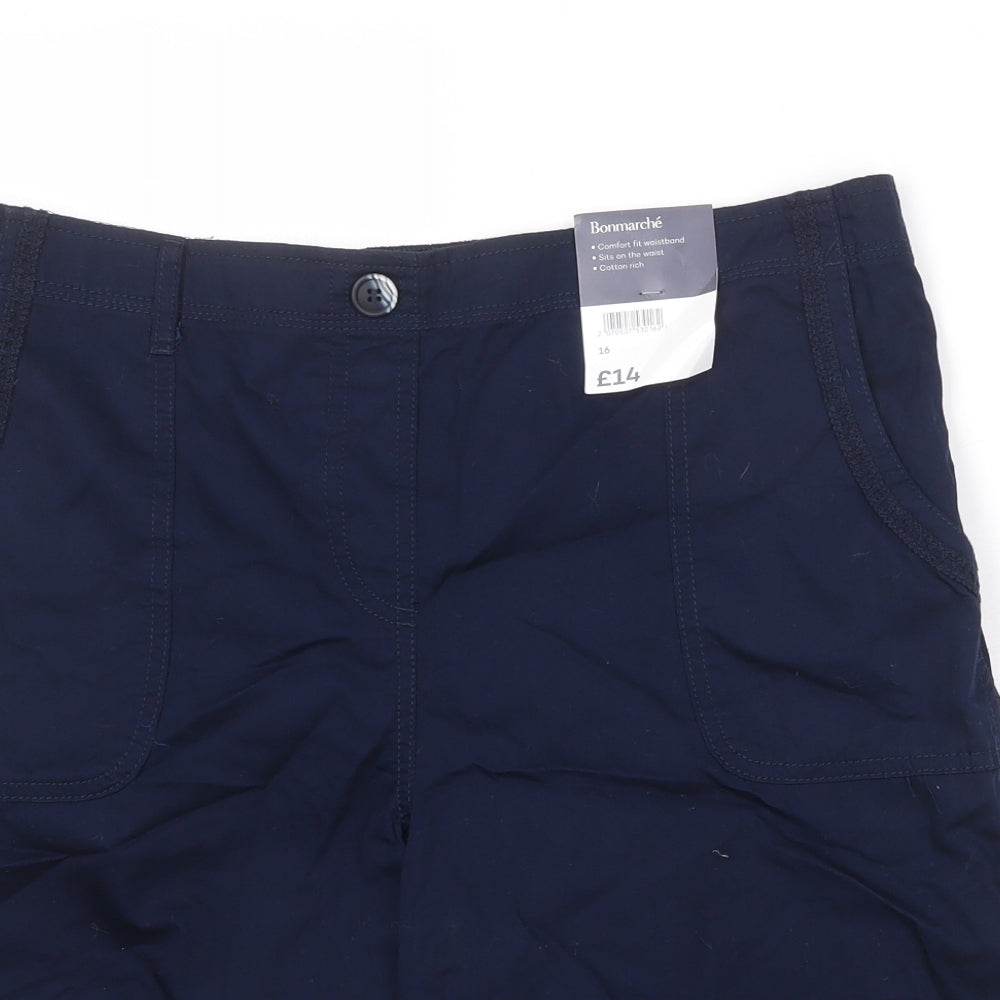 Bonmarché Womens Blue 100% Cotton Basic Shorts Size 16 Regular Zip