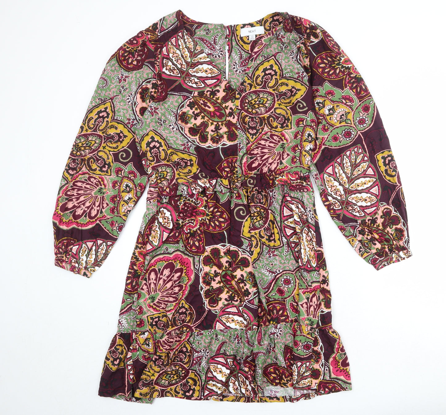 NEXT Womens Multicoloured Geometric Viscose A-Line Size 14 V-Neck Button