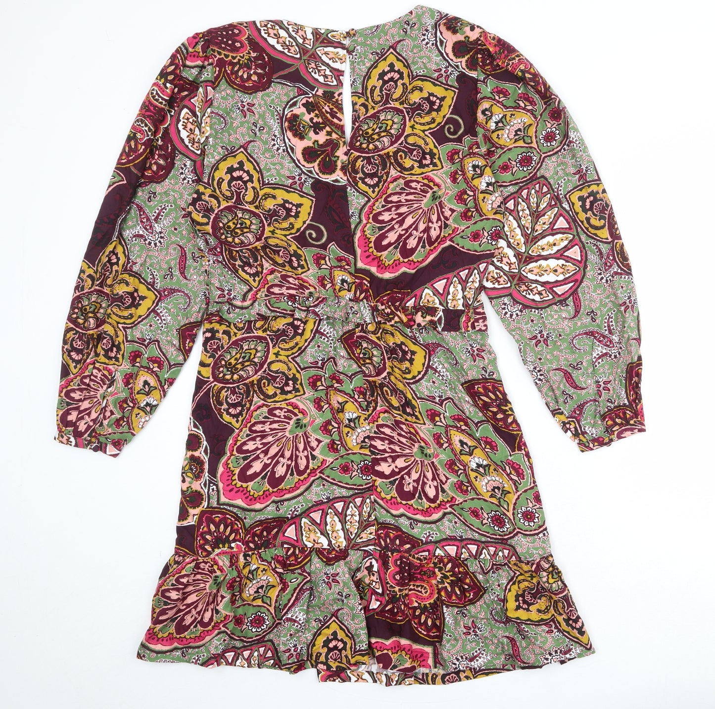 NEXT Womens Multicoloured Geometric Viscose A-Line Size 14 V-Neck Button