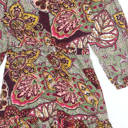NEXT Womens Multicoloured Geometric Viscose A-Line Size 14 V-Neck Button