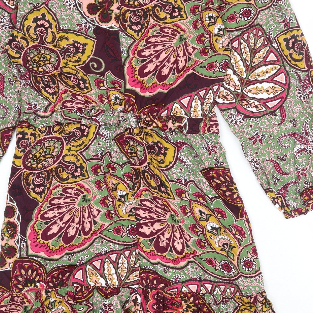 NEXT Womens Multicoloured Geometric Viscose A-Line Size 14 V-Neck Button