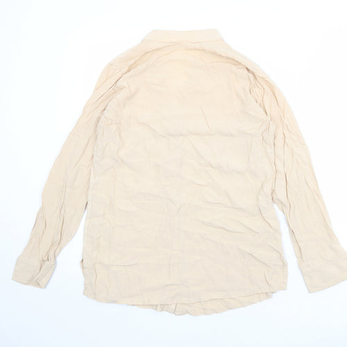 Marks and Spencer Womens Beige Viscose Basic Button-Up Size 12 V-Neck - Size 12-14