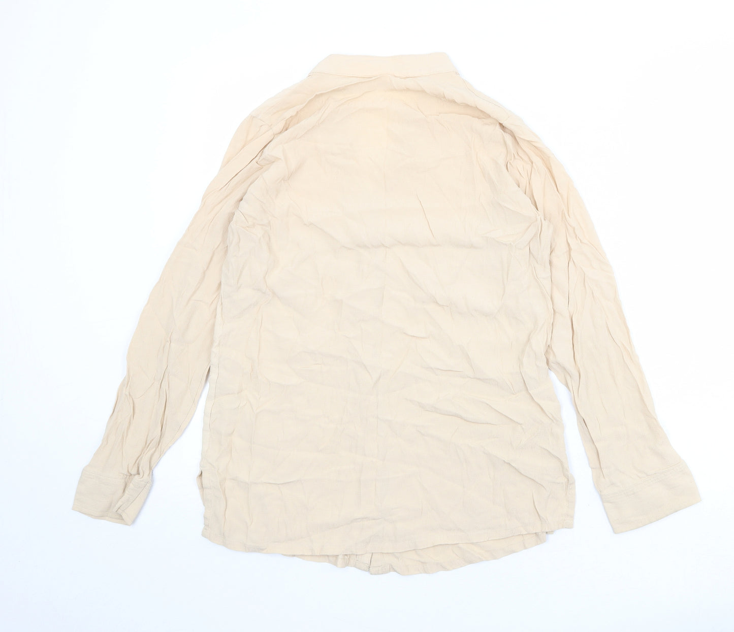 Marks and Spencer Womens Beige Viscose Basic Button-Up Size 12 V-Neck - Size 12-14