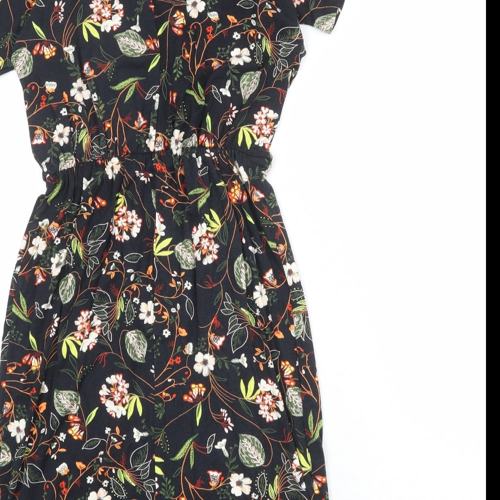 Warehouse Womens Multicoloured Floral Viscose Shirt Dress Size 12 V-Neck Pullover