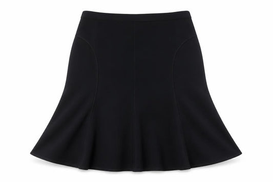 Front view of Peter Hahn women’s black polyester swing skirt, size UK 42, in zip