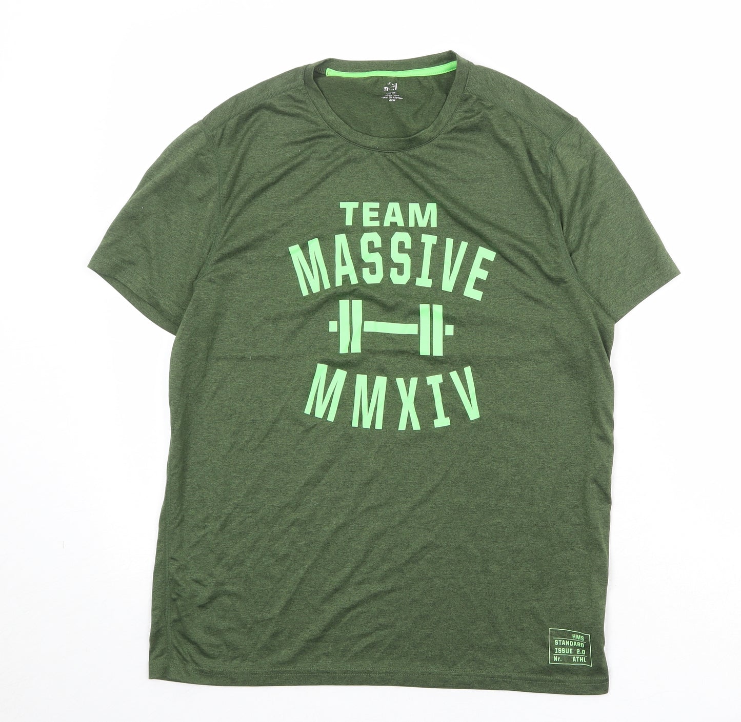 H&M Mens Green Polyester T-Shirt Size M Round Neck - Team Massive MMXIV