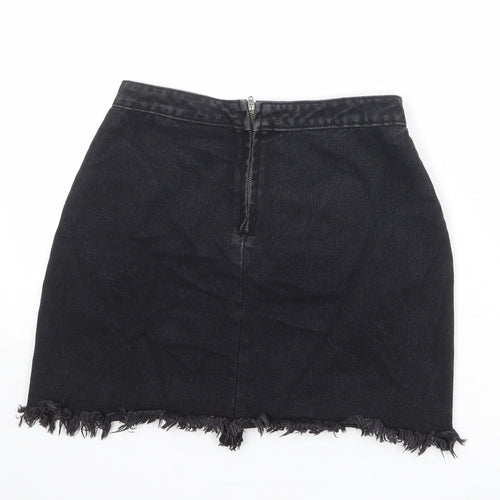 Missguided Womens Black Cotton A-Line Skirt Size 10 Zip
