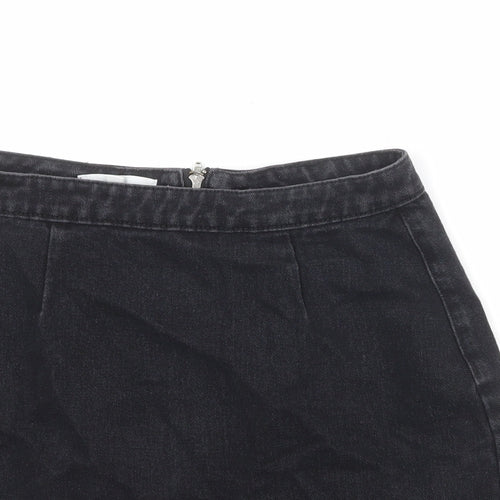 Missguided Womens Black Cotton A-Line Skirt Size 10 Zip