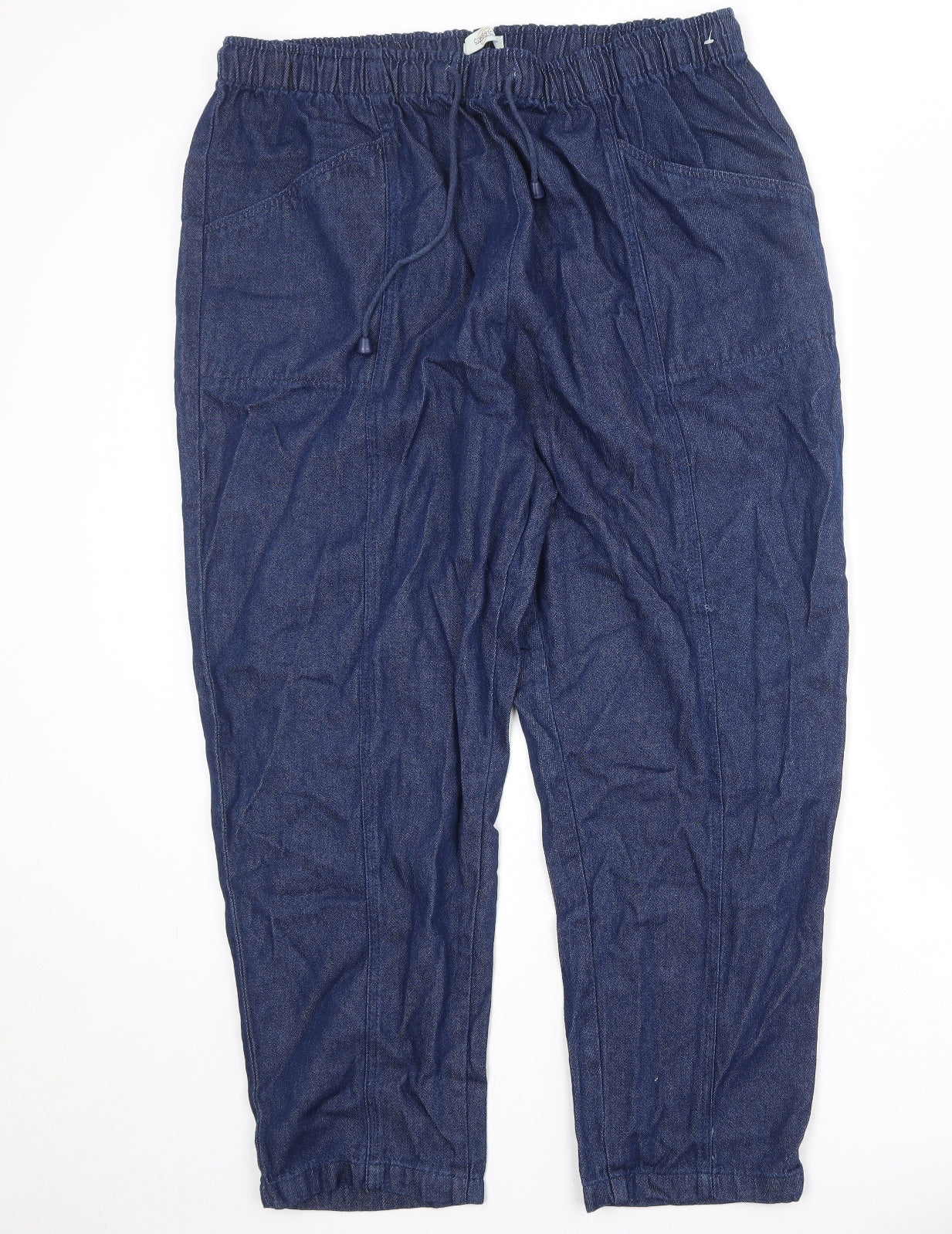 Classics Womens Blue Cotton Tapered Jeans Size 24 Regular Drawstring