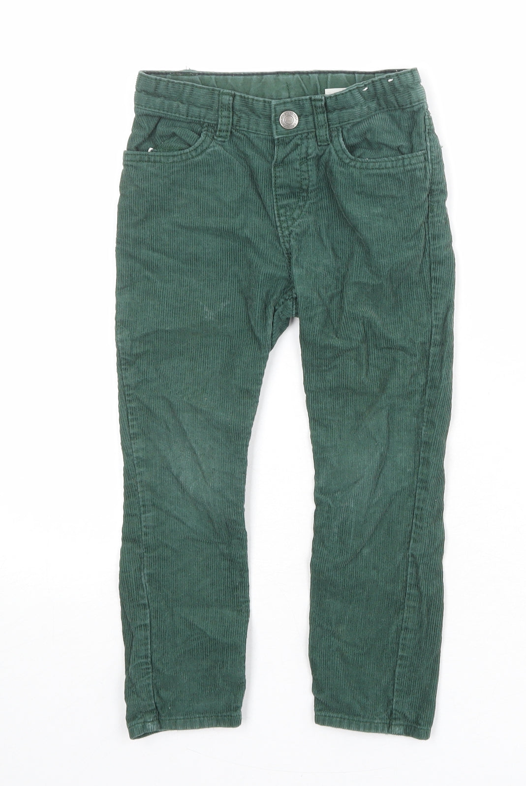 H&M Boys Green 100% Cotton Chino Trousers Size 4-5 Years Regular Zip