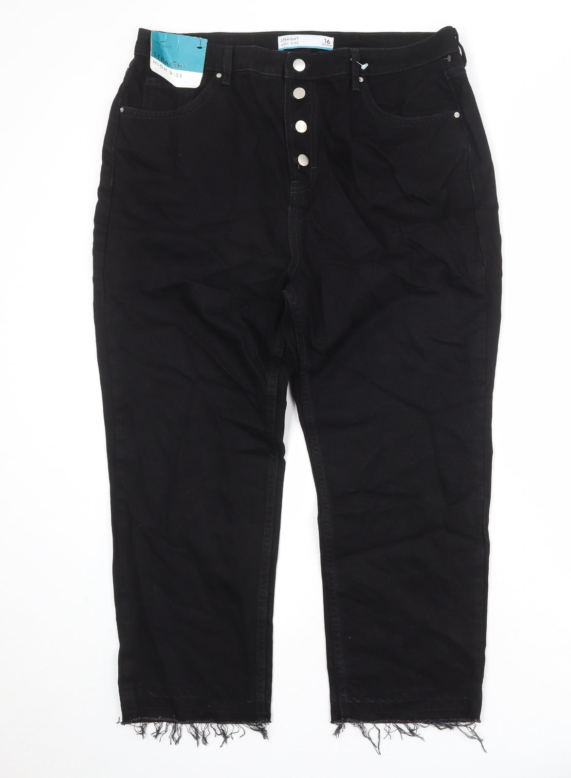 NEXT Womens Black Cotton Straight Jeans Size 16 Regular Zip