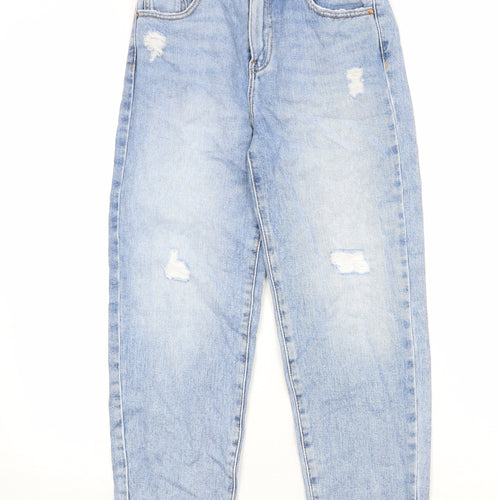 Zara Girls Blue 100% Cotton Straight Jeans Size 10 Years Regular Zip - Distressed