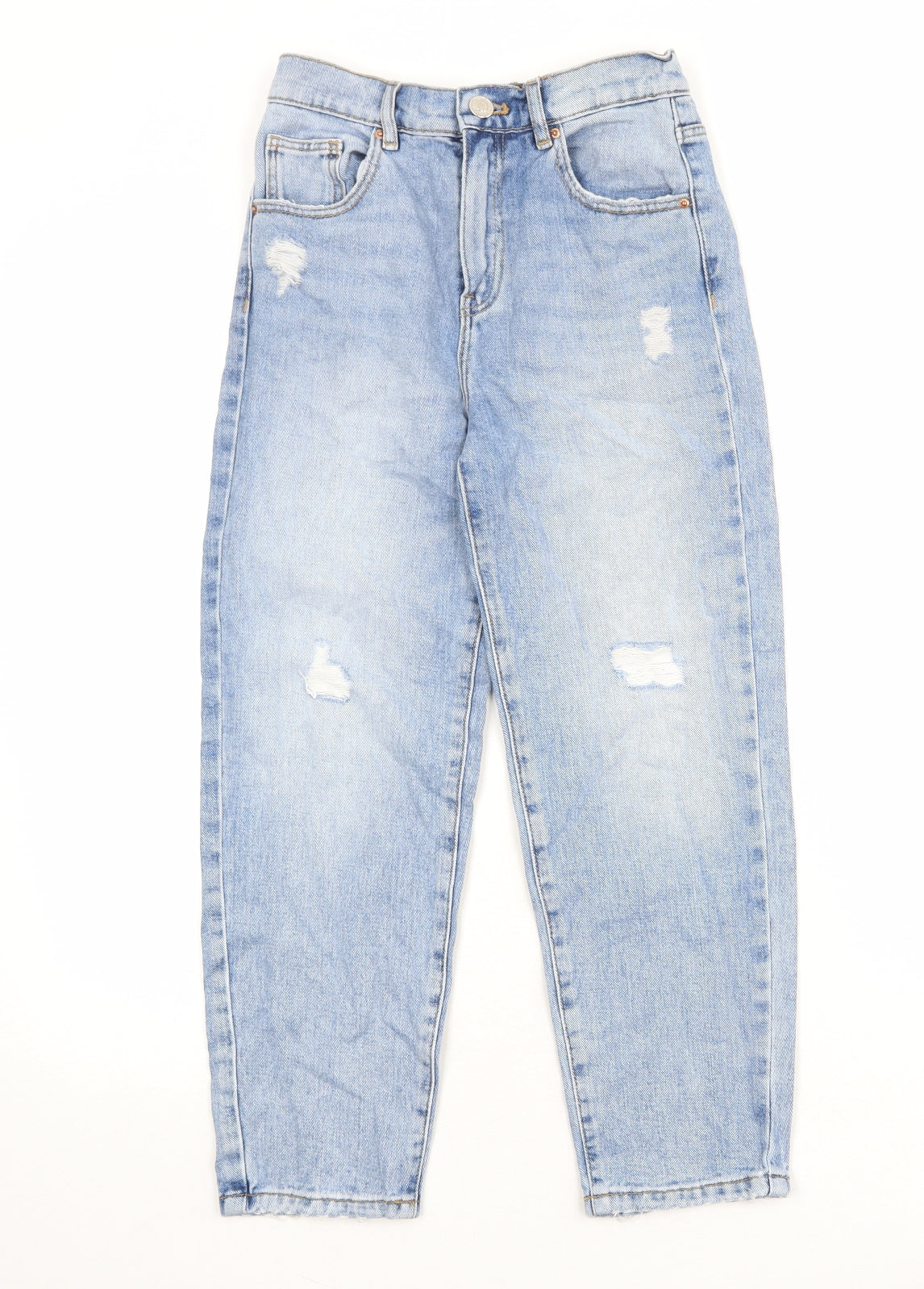 Zara Girls Blue 100% Cotton Straight Jeans Size 10 Years Regular Zip - Distressed