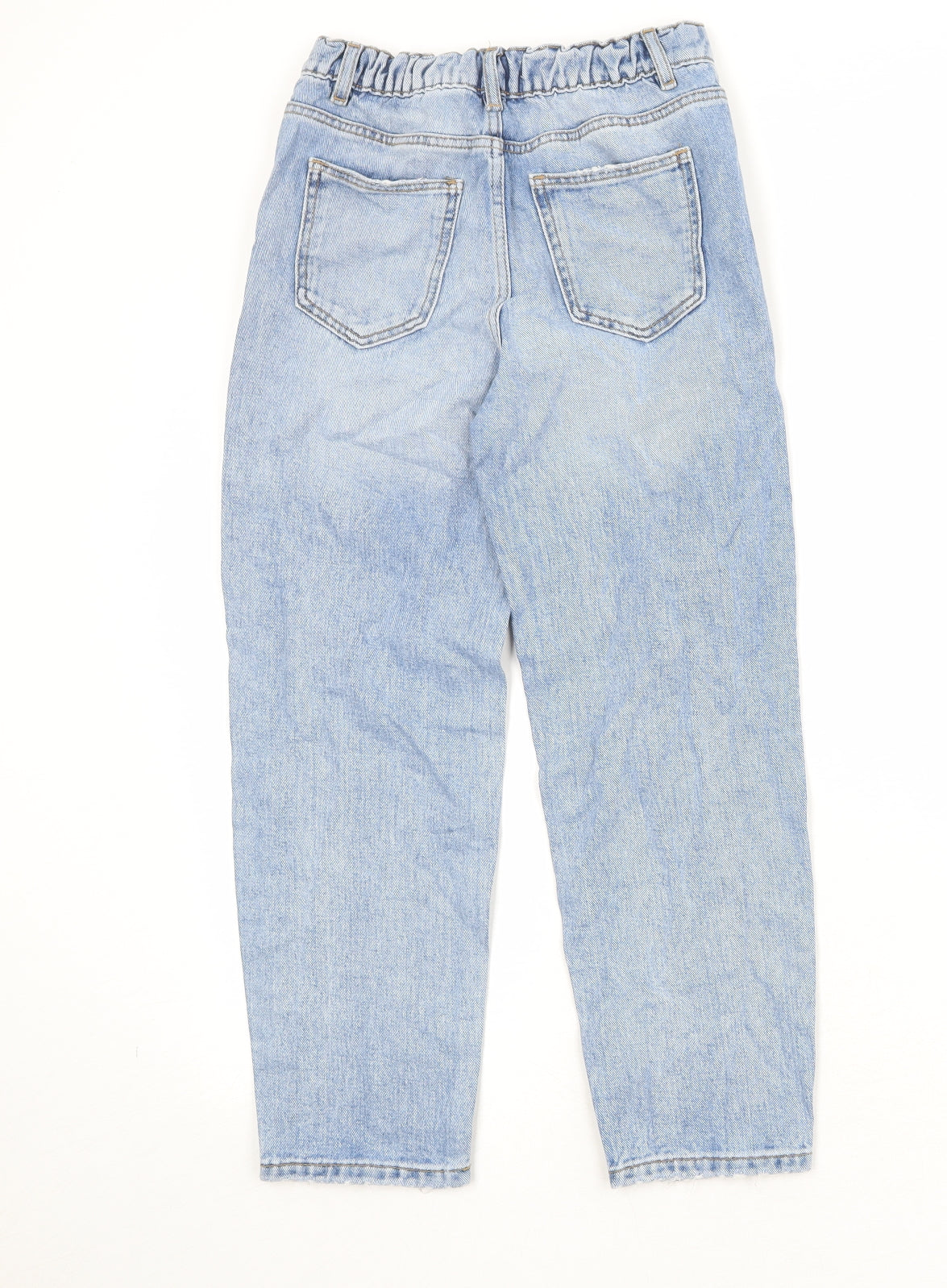 Zara Girls Blue 100% Cotton Straight Jeans Size 10 Years Regular Zip - Distressed