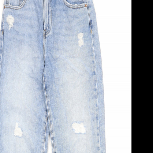 Zara Girls Blue 100% Cotton Straight Jeans Size 10 Years Regular Zip - Distressed