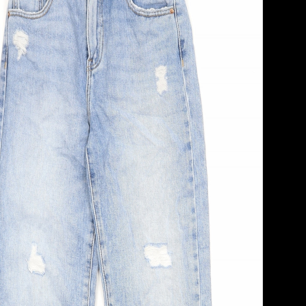 Zara Girls Blue 100% Cotton Straight Jeans Size 10 Years Regular Zip - Distressed