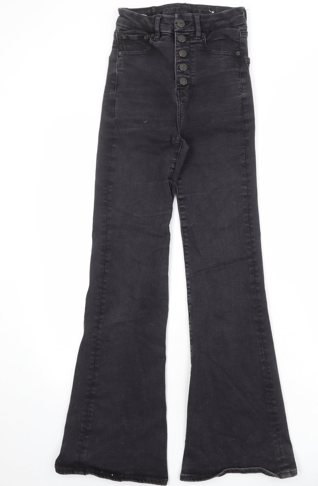 American Eagle Outfitters Womens Black Cotton Flared Jeans Size 24 in Regular Button