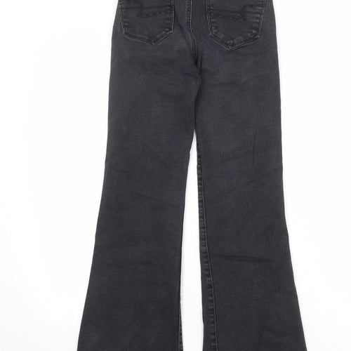 American Eagle Outfitters Womens Black Cotton Flared Jeans Size 24 in Regular Button