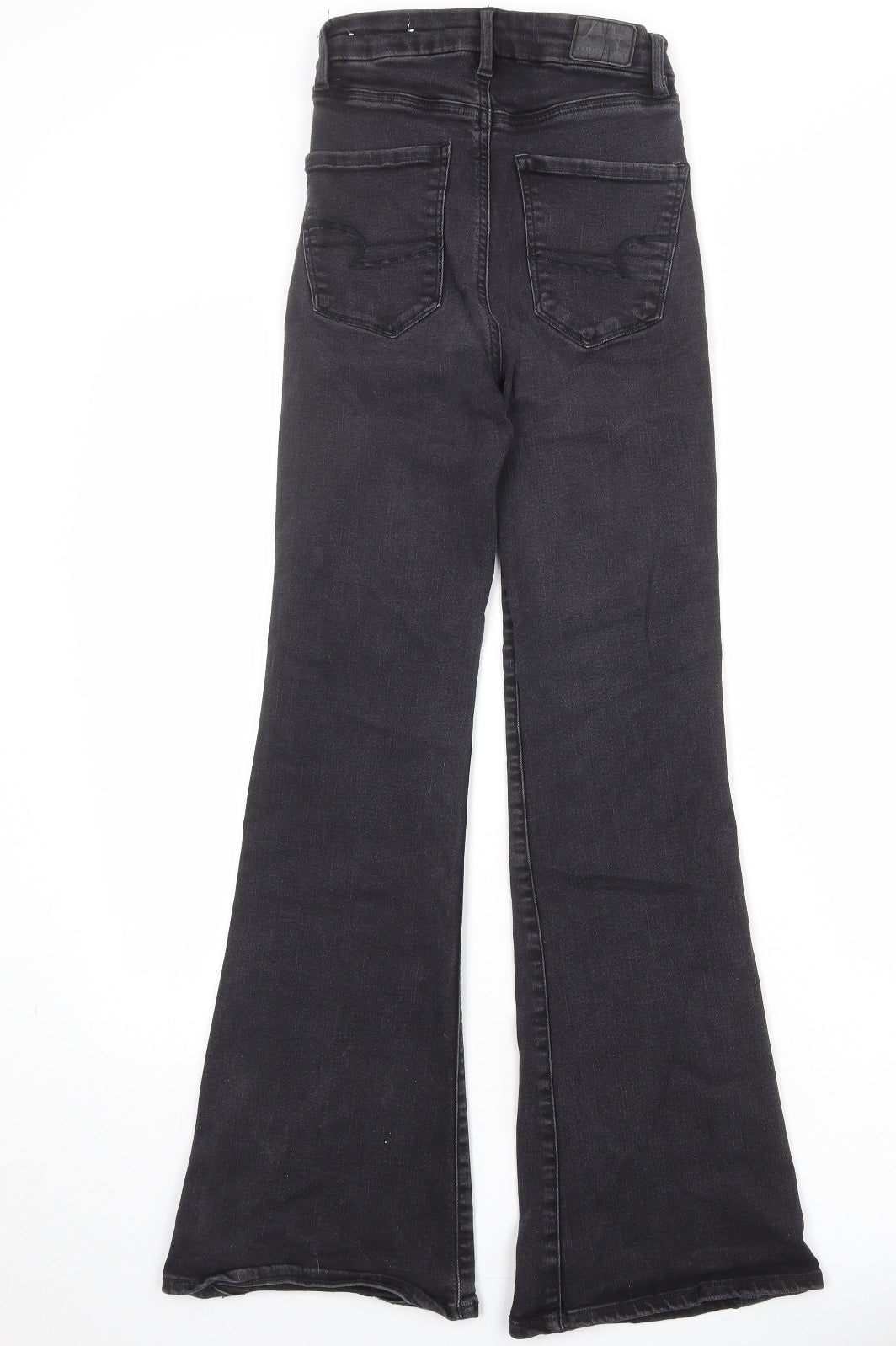 American Eagle Outfitters Womens Black Cotton Flared Jeans Size 24 in Regular Button