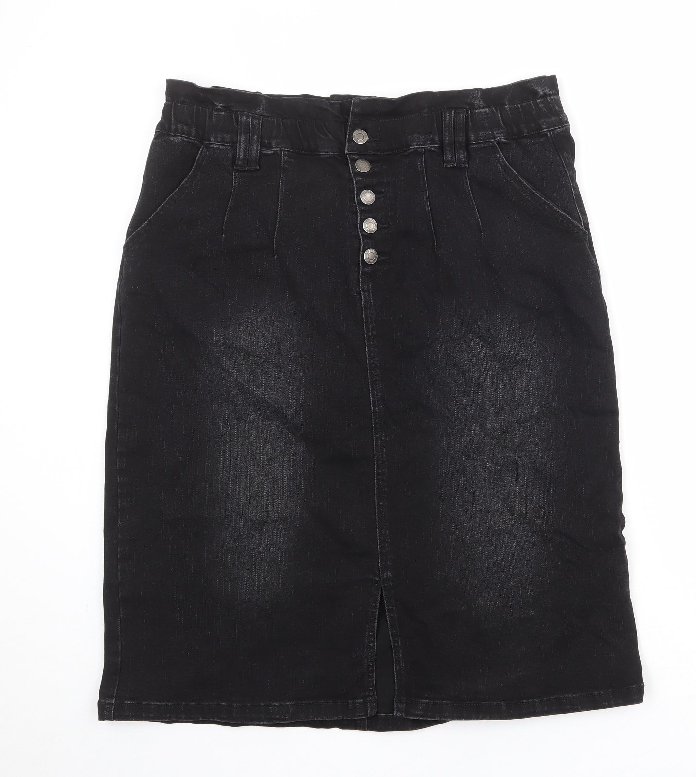 Brakeburn Womens Black Cotton A-Line Skirt Size 16 Button