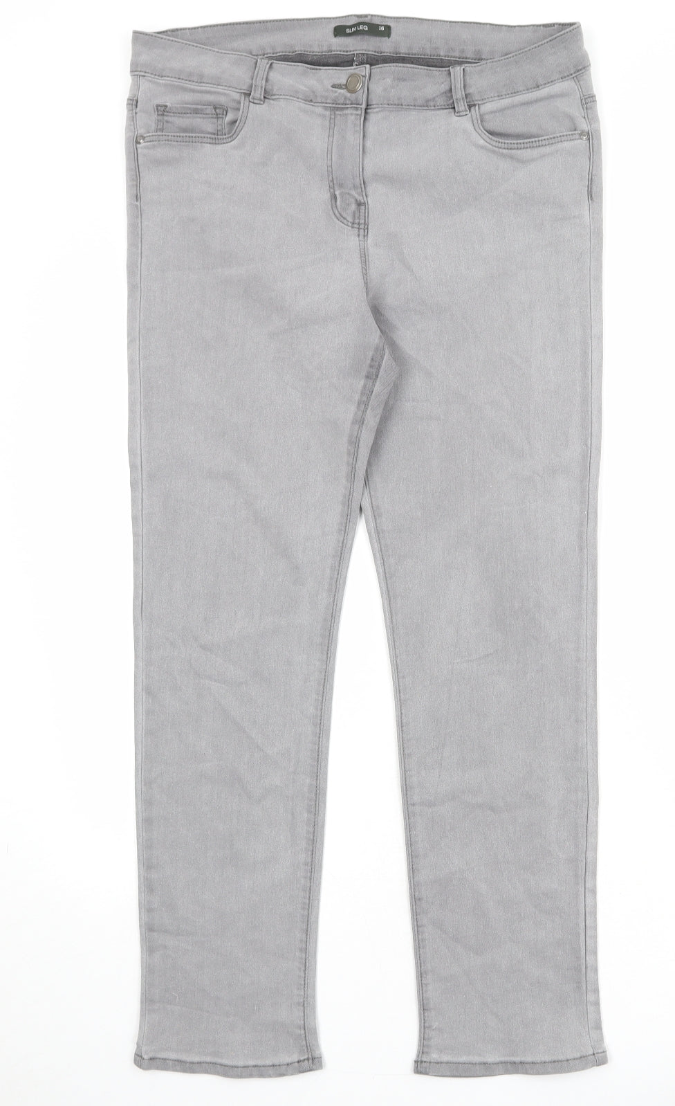 Bonmarché Womens Grey Cotton Skinny Jeans Size 16 Slim Zip