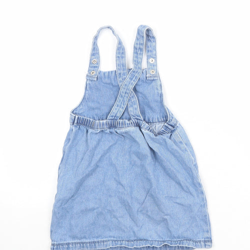 Bluey Girls Blue 100% Cotton Pinafore/Dungaree Dress Size 3-4 Years Square Neck Snap
