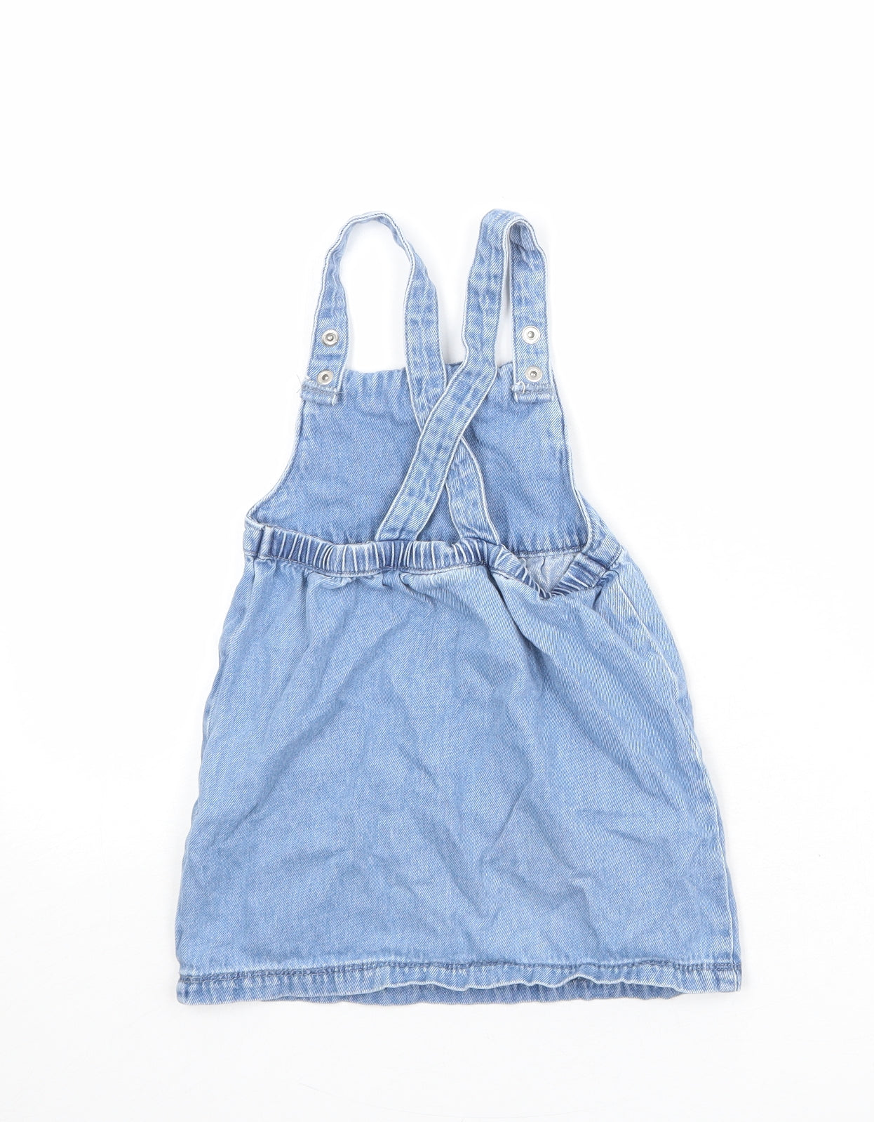 Bluey Girls Blue 100% Cotton Pinafore/Dungaree Dress Size 3-4 Years Square Neck Snap