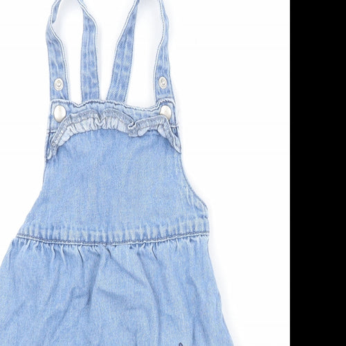 Bluey Girls Blue 100% Cotton Pinafore/Dungaree Dress Size 3-4 Years Square Neck Snap