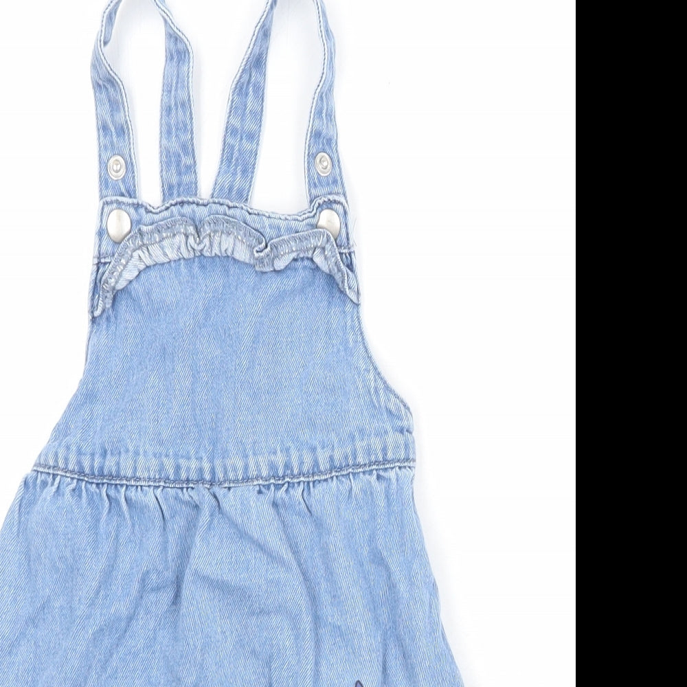 Bluey Girls Blue 100% Cotton Pinafore/Dungaree Dress Size 3-4 Years Square Neck Snap