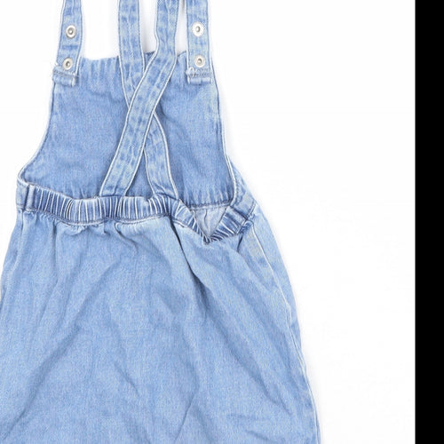 Bluey Girls Blue 100% Cotton Pinafore/Dungaree Dress Size 3-4 Years Square Neck Snap