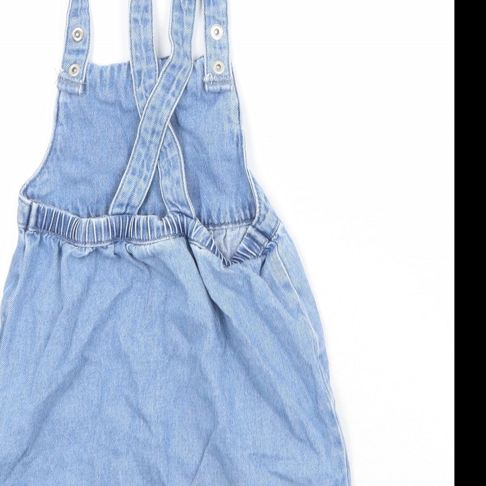 Bluey Girls Blue 100% Cotton Pinafore/Dungaree Dress Size 3-4 Years Square Neck Snap