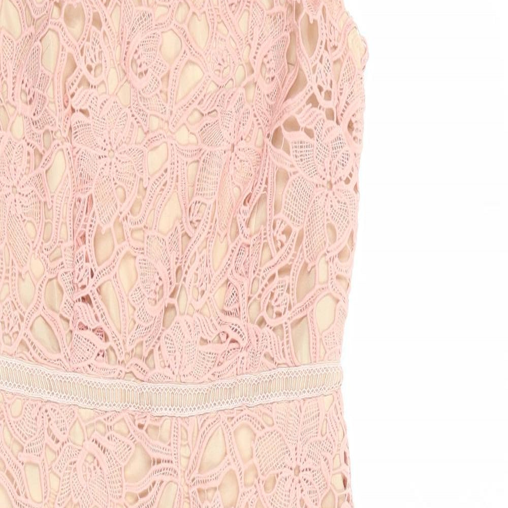 Reiss Womens Pink Polyester A-Line Size 6 Round Neck Zip
