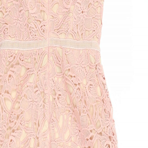 Reiss Womens Pink Polyester A-Line Size 6 Round Neck Zip