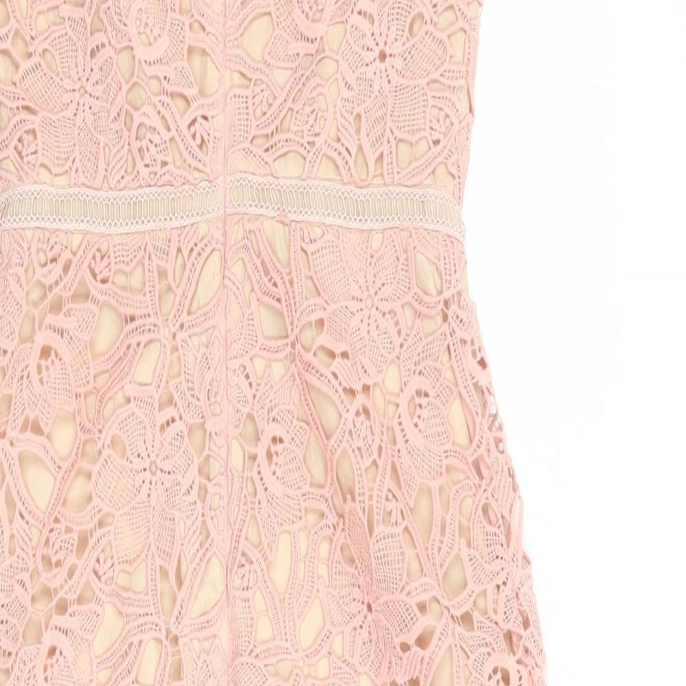 Reiss Womens Pink Polyester A-Line Size 6 Round Neck Zip