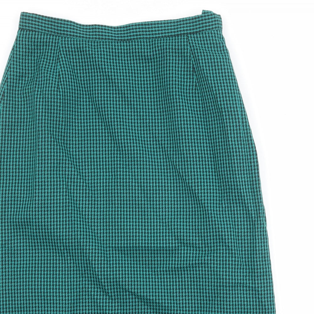 Eastex Womens Green Check Polyester A-Line Skirt Size 14 Zip
