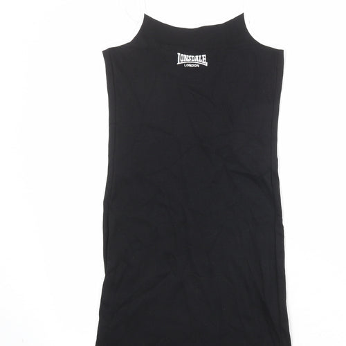 Lonsdale Womens Black Cotton Tank Dress Size 8 Round Neck Pullover