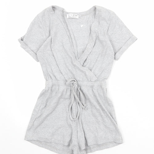 In the Style Womens Grey Cotton Playsuit One-Piece Size 4 Pullover
