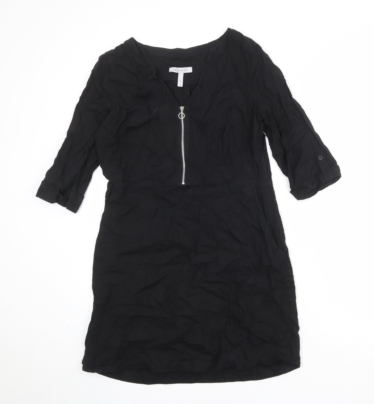 Bravissimo Womens Black Lyocell A-Line Size 14 V-Neck Zip