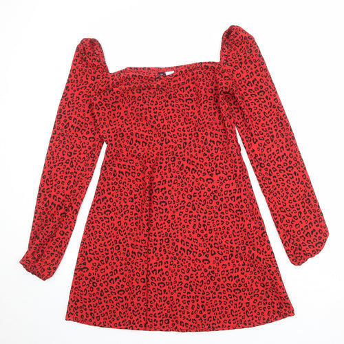 Divided by H&M Womens Red Animal Print Polyester A-Line Size 10 Sweetheart Zip - Leopard Print