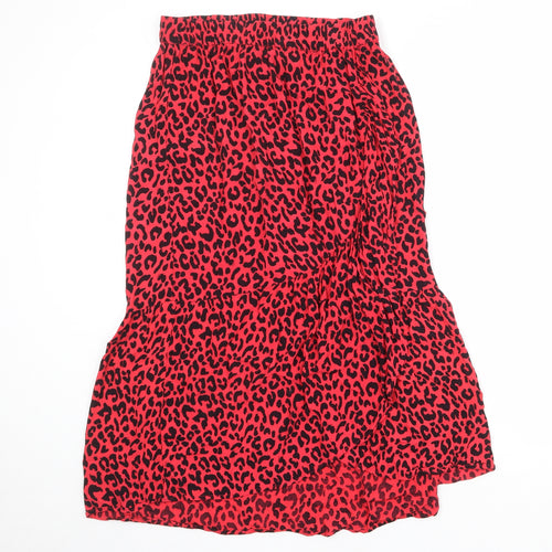 Pieces Womens Red Animal Print Viscose Peasant Skirt Size M - Leopard Pattern