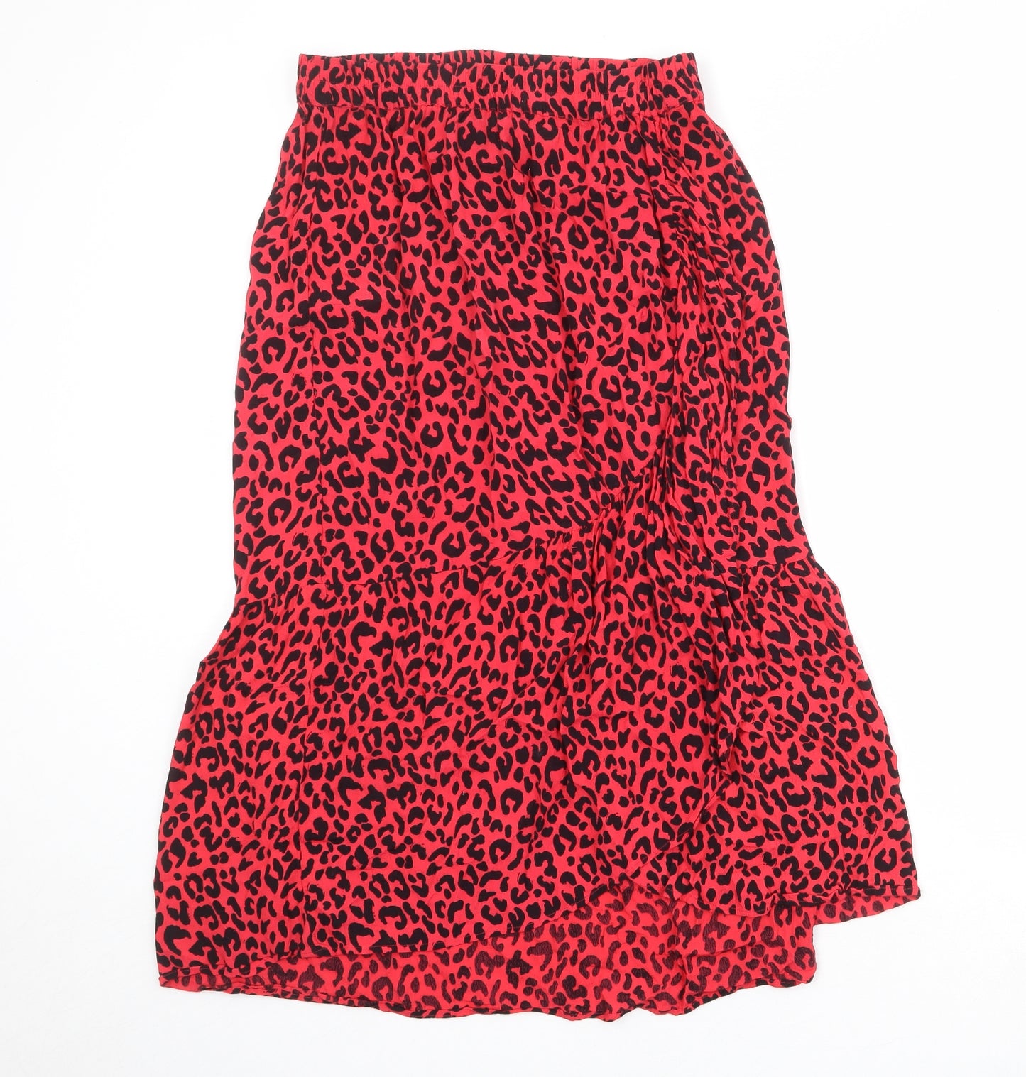 Pieces Womens Red Animal Print Viscose Peasant Skirt Size M - Leopard Pattern