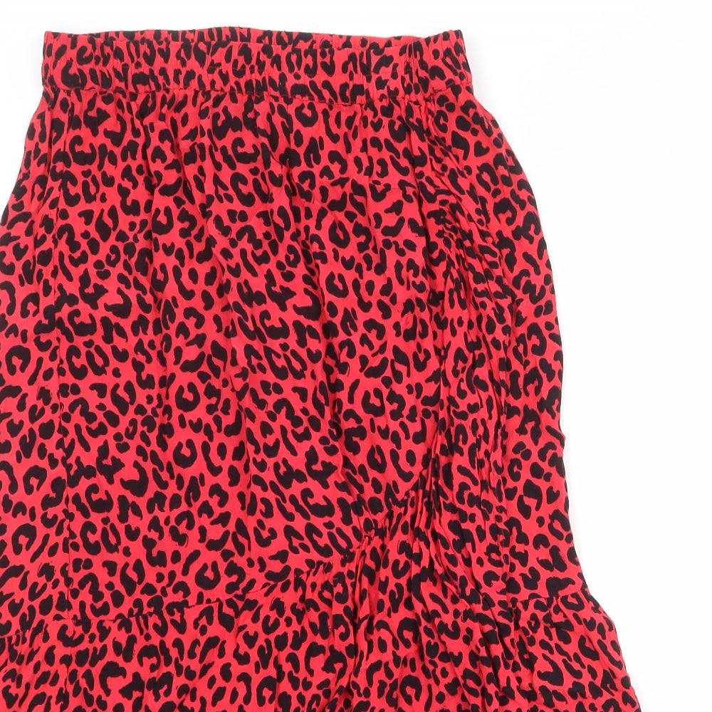 Pieces Womens Red Animal Print Viscose Peasant Skirt Size M - Leopard Pattern